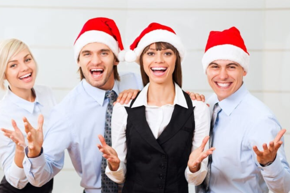 holidays festive events Christmas Party Ideas office employees excited happy